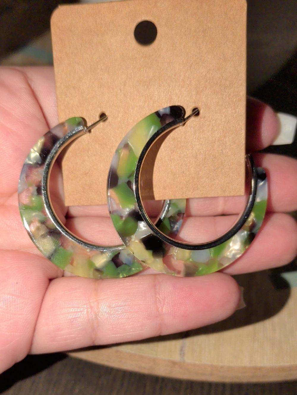 Green Tortoiseshell Resin Hoop Earrings
